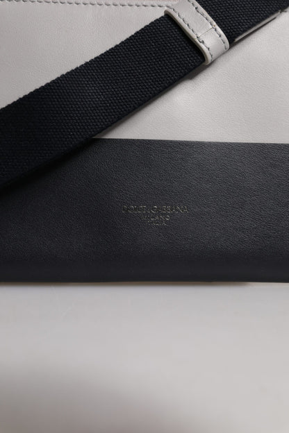 Dolce & Gabbana Schwarz-weißes Leder Crossbody Bag mit Logo-Prägung