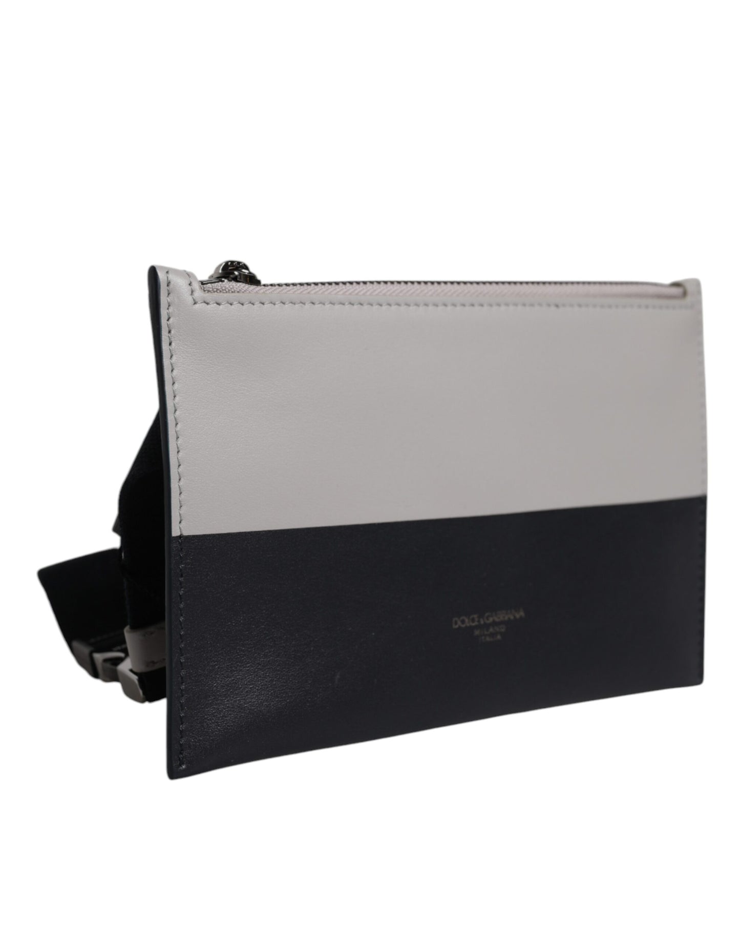 Dolce & Gabbana Schwarz-weißes Leder Crossbody Bag mit Logo-Prägung