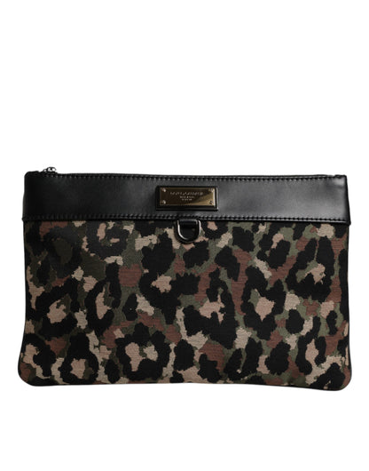 Dolce & Gabbana Multicolor Leopard Jacquard Print Logo Plaque Pouch Tasche – Exklusive Damenhandtasche