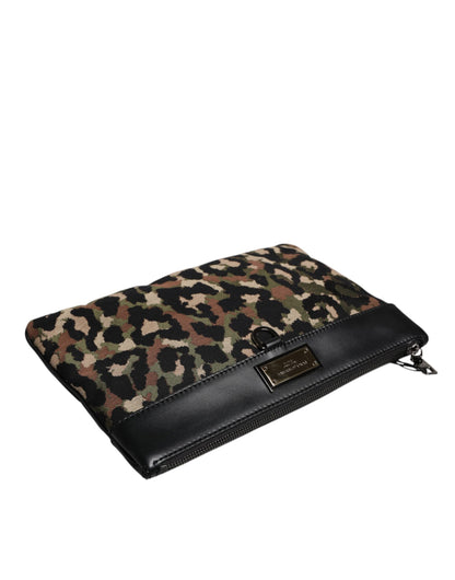 Dolce & Gabbana Multicolor Leopard Jacquard Print Logo Plaque Pouch Tasche – Exklusive Damenhandtasche