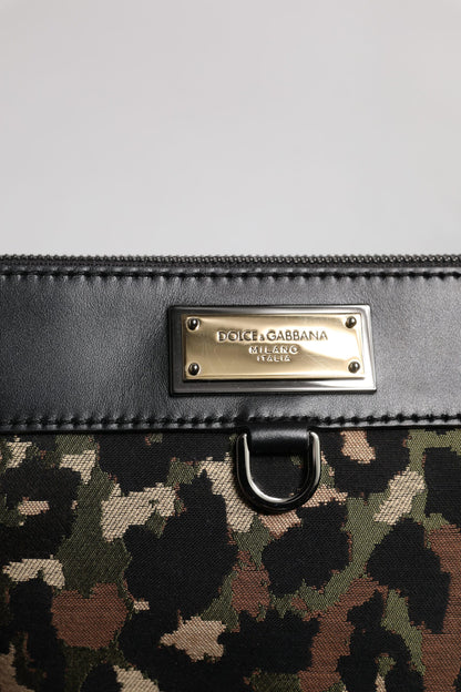 Dolce & Gabbana Multicolor Leopard Jacquard Print Logo Plaque Pouch Tasche – Exklusive Damenhandtasche