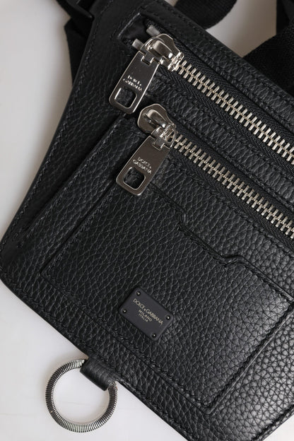 Dolce & Gabbana Schwarzes Kalbsleder Gürtel Taille Fanny Pack Tasche für Männer
