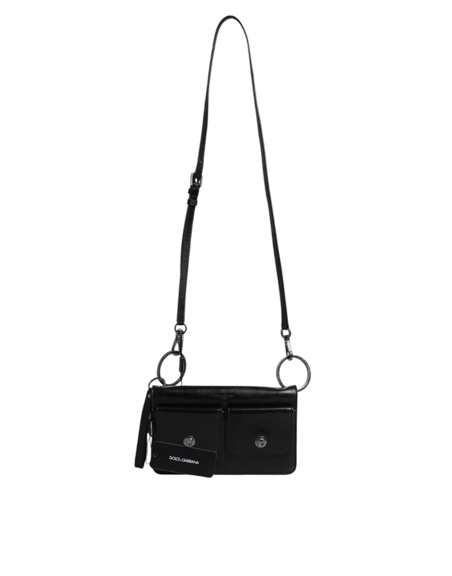 Dolce & Gabbana Schwarze Leder Logo Geldbörse - Luxuriöse Umhängetasche