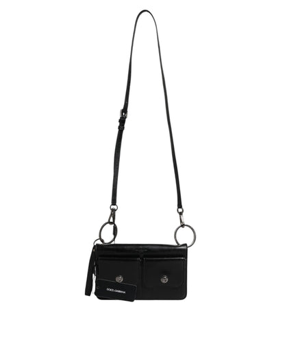 Dolce & Gabbana Schwarze Leder Logo Geldbörse - Luxuriöse Umhängetasche