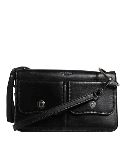 Dolce & Gabbana Schwarze Leder Logo Geldbörse - Luxuriöse Umhängetasche