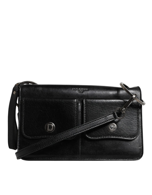 Dolce & Gabbana Schwarze Leder Logo Geldbörse - Luxuriöse Umhängetasche