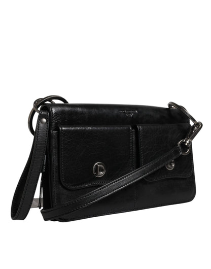 Dolce & Gabbana Schwarze Leder Logo Geldbörse - Luxuriöse Umhängetasche