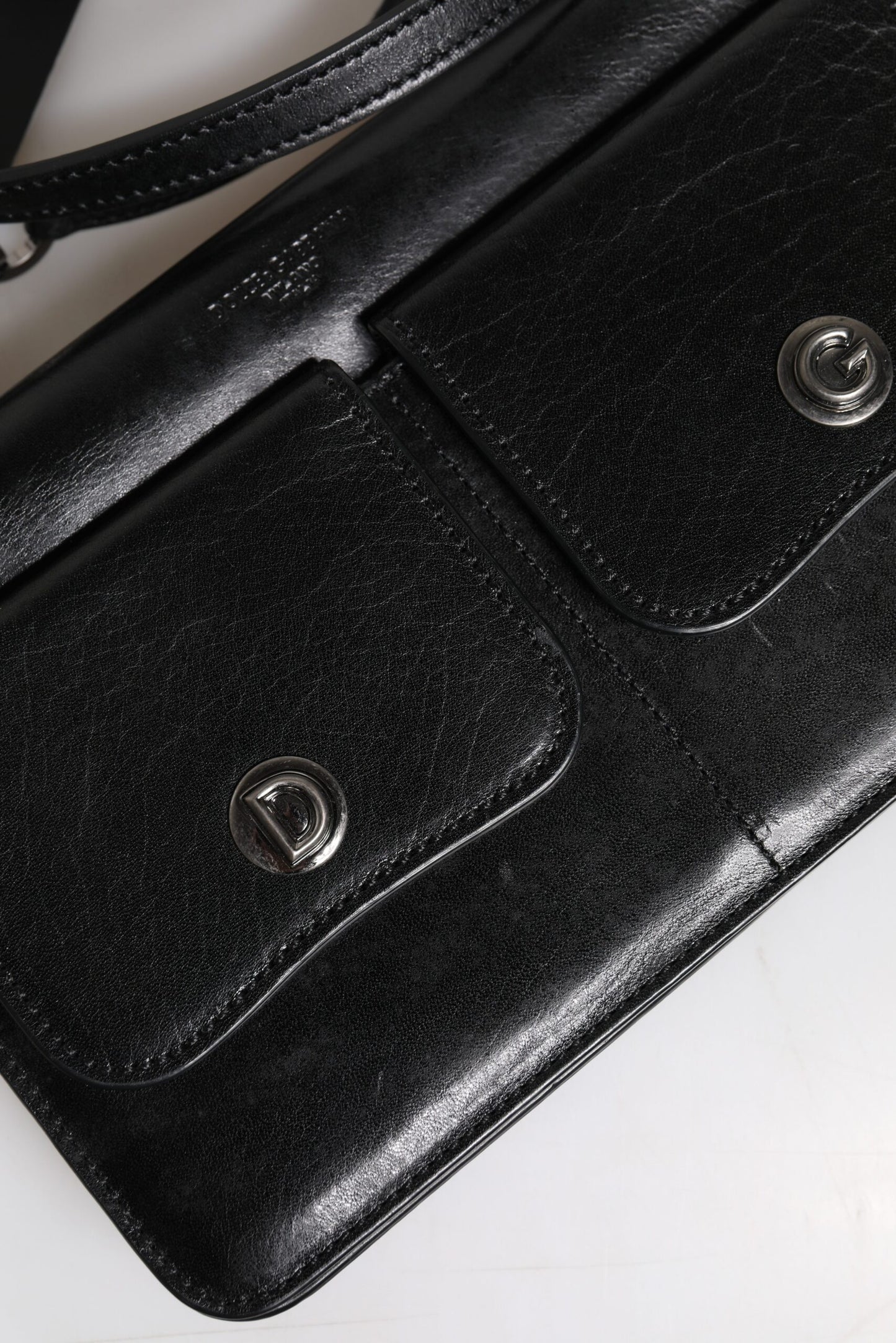 Dolce & Gabbana Schwarze Leder Logo Geldbörse - Luxuriöse Umhängetasche