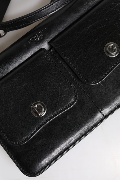 Dolce & Gabbana Schwarze Leder Logo Geldbörse - Luxuriöse Umhängetasche