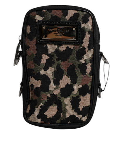Exklusive Dolce & Gabbana Multicolor Leopard Jacquard Umhängetasche mit Logo-Plakette