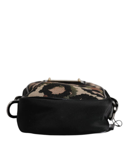 Exklusive Dolce & Gabbana Multicolor Leopard Jacquard Umhängetasche mit Logo-Plakette