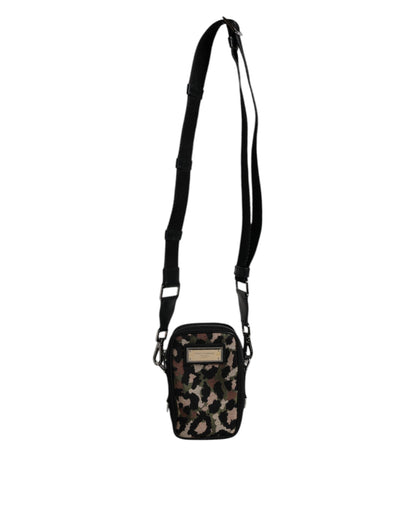 Exklusive Dolce & Gabbana Multicolor Leopard Jacquard Umhängetasche mit Logo-Plakette