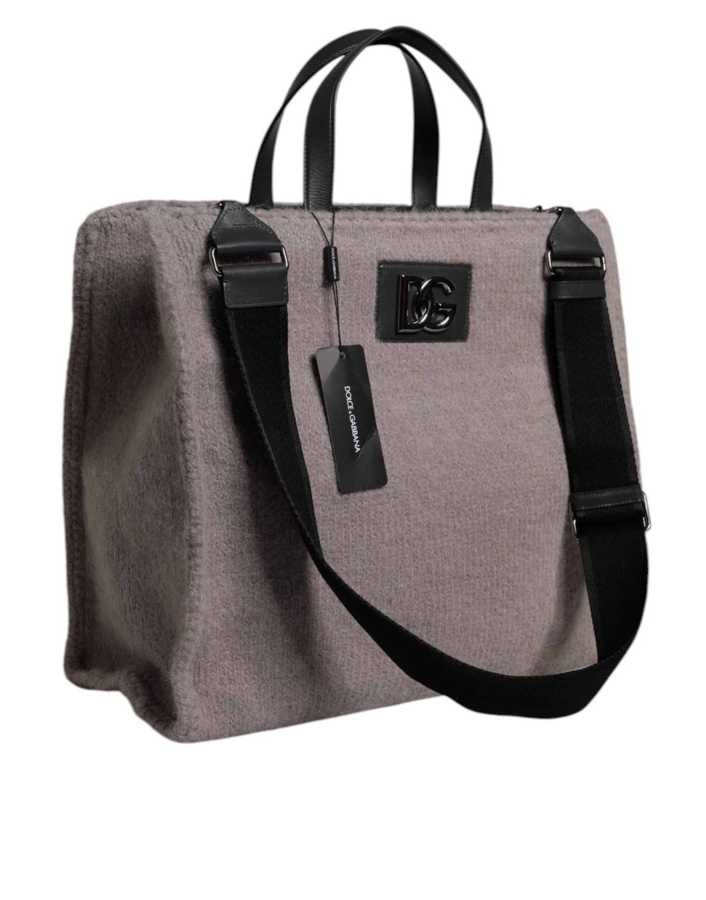 Dolce & Gabbana Graue Alpakawolle Logo-Plakette Tote Umhängetasche