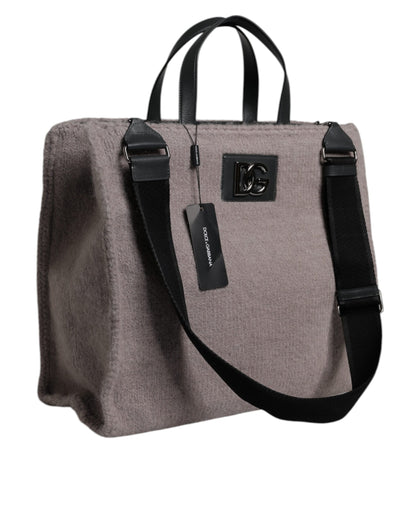 Dolce & Gabbana Graue Alpakawolle Logo-Plakette Tote Umhängetasche