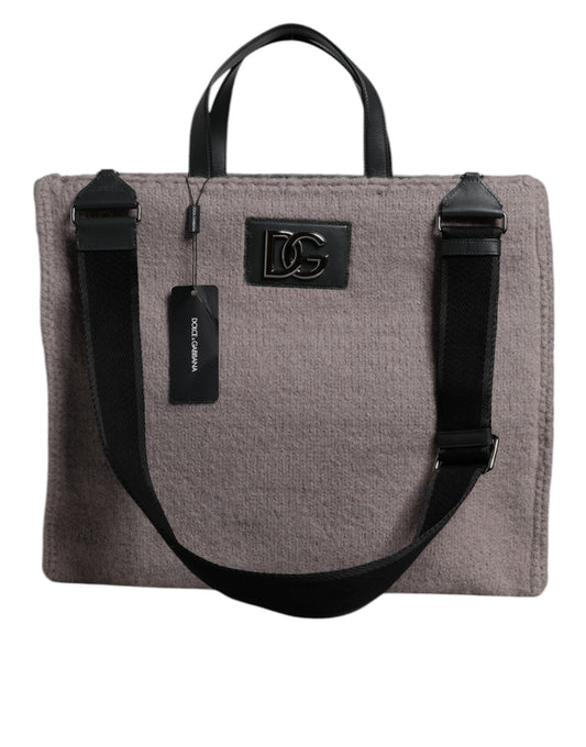 Dolce & Gabbana Graue Alpakawolle Logo-Plakette Tote Umhängetasche