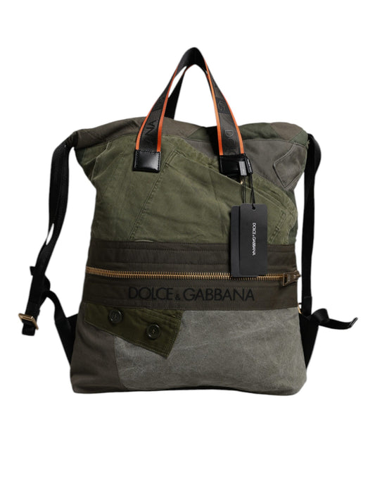 Dolce & Gabbana Militärgrün Patchwork Rucksack – Exklusive Designer Tasche