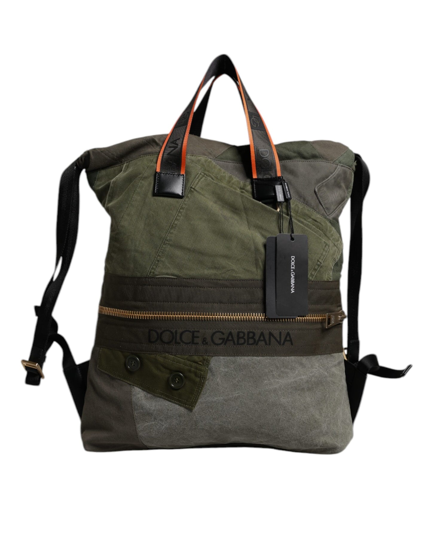 Dolce & Gabbana Militärgrün Patchwork Rucksack – Exklusive Designer Tasche