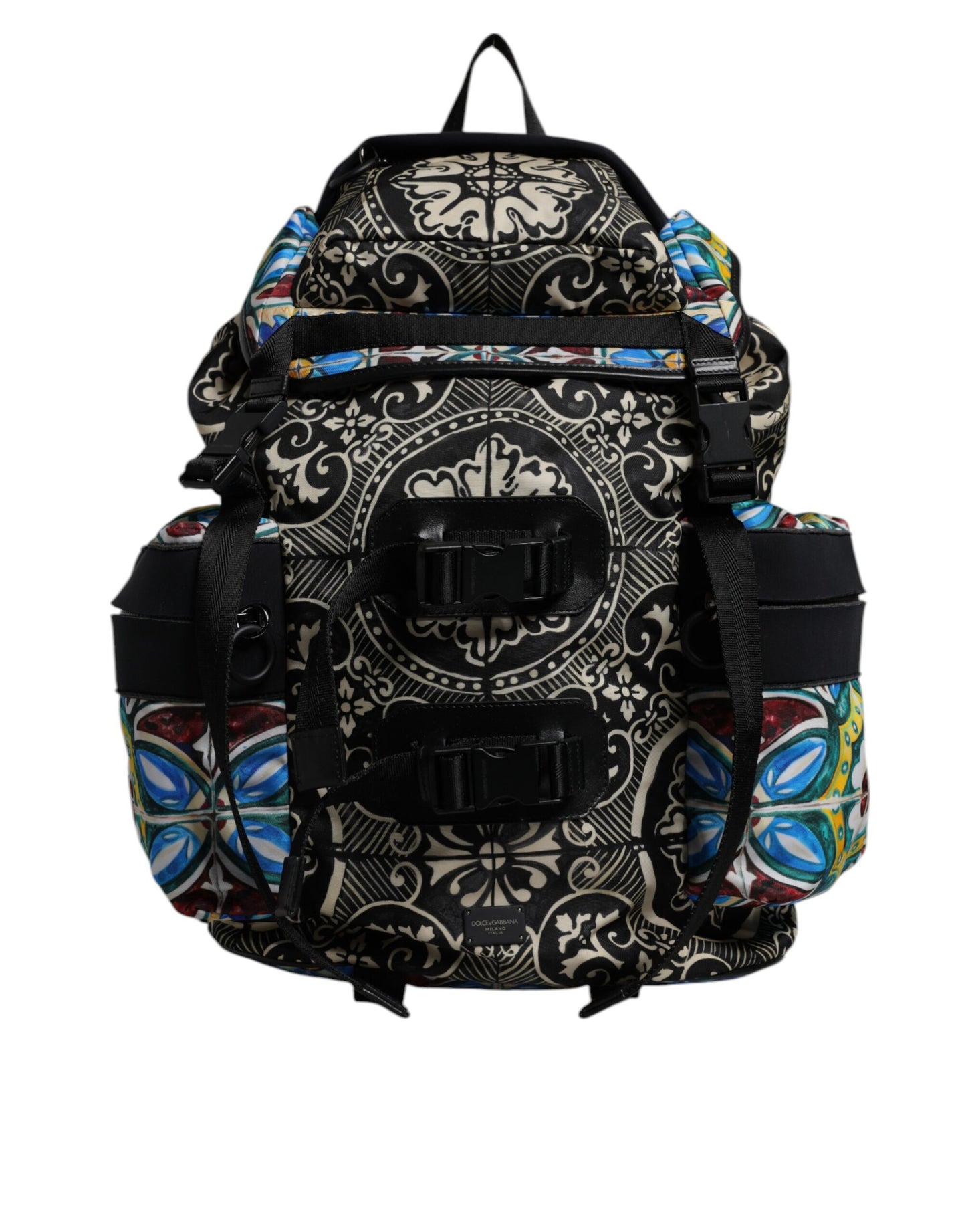 Dolce & Gabbana Multicolor Maiolica Druck Nylon Rucksack Tasche – Exquisite Eleganz