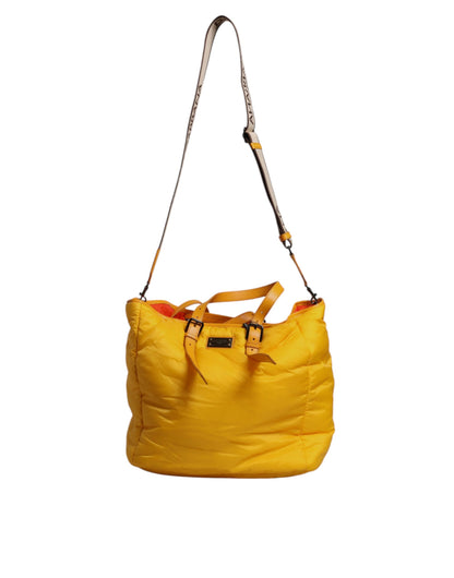 Dolce & Gabbana Gelbe Orange Nylon Logo Plaque Hand Schulter Duffle Bag – Exklusive Designer Tasche für Frauen