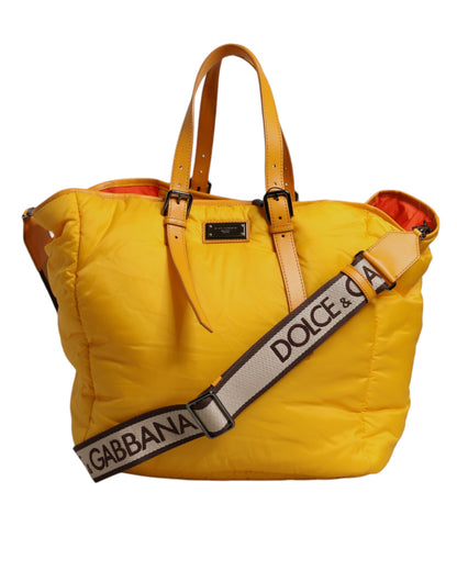 Dolce & Gabbana Gelbe Orange Nylon Logo Plaque Hand Schulter Duffle Bag – Exklusive Designer Tasche für Frauen