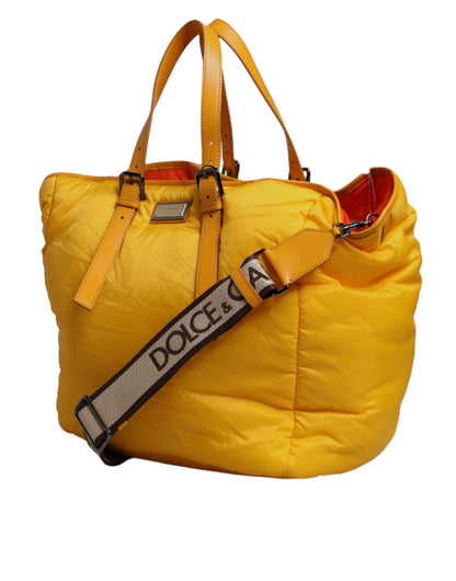 Dolce & Gabbana Gelbe Orange Nylon Logo Plaque Hand Schulter Duffle Bag – Exklusive Designer Tasche für Frauen