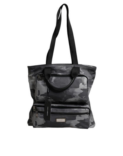 Dolce & Gabbana Graue Tarnfarben-Baumwoll-Tote Bag – Elegante Designerhandtasche