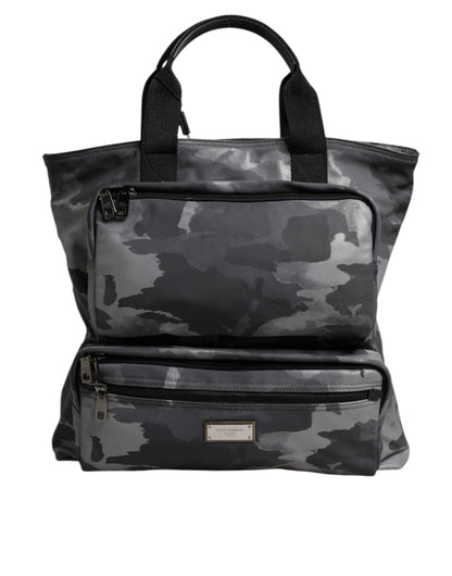 Dolce & Gabbana Graue Tarnfarben-Baumwoll-Tote Bag – Elegante Designerhandtasche
