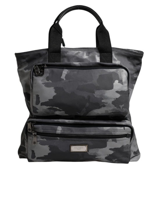 Dolce & Gabbana Graue Tarnfarben-Baumwoll-Tote Bag – Elegante Designerhandtasche
