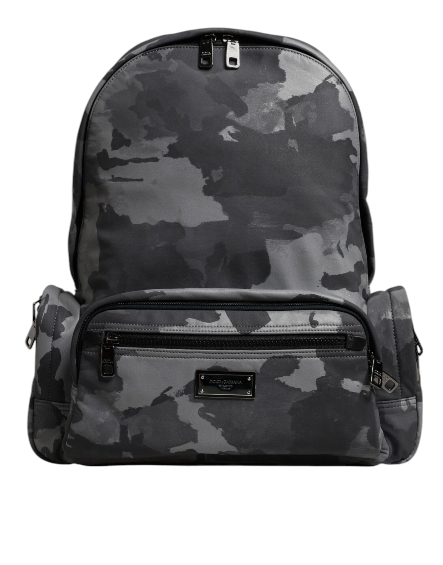 Dolce & Gabbana Graue Baumwolle Camouflage Logo Plaque Rucksack Tasche – Exklusive Designer-Handtasche