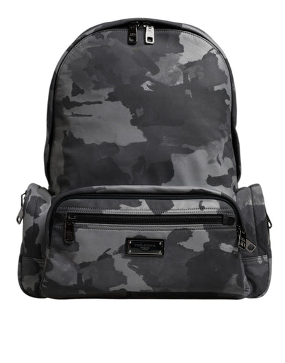 Dolce & Gabbana Graue Baumwolle Camouflage Logo Plaque Rucksack Tasche – Exklusive Designer-Handtasche