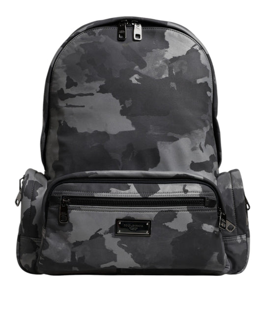 Dolce & Gabbana Graue Baumwolle Camouflage Logo Plaque Rucksack Tasche – Exklusive Designer-Handtasche