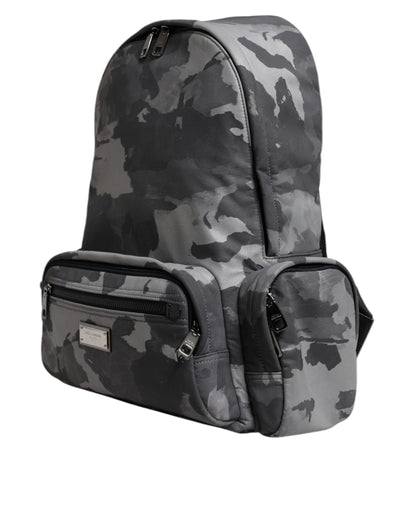 Dolce & Gabbana Graue Baumwolle Camouflage Logo Plaque Rucksack Tasche – Exklusive Designer-Handtasche