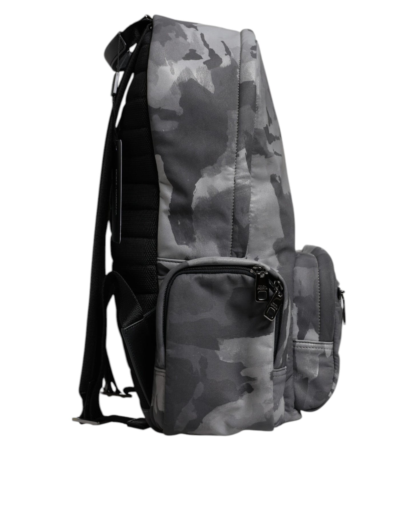 Dolce & Gabbana Graue Baumwolle Camouflage Logo Plaque Rucksack Tasche – Exklusive Designer-Handtasche