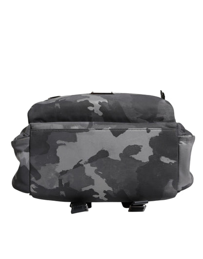 Dolce & Gabbana Graue Baumwolle Camouflage Logo Plaque Rucksack Tasche – Exklusive Designer-Handtasche