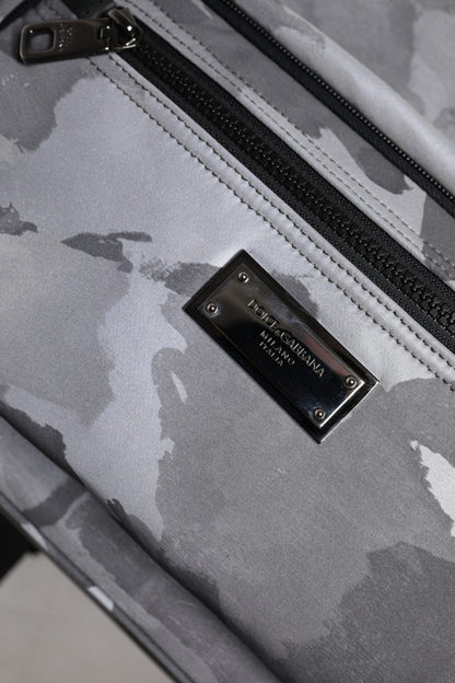 Dolce & Gabbana Graue Baumwolle Camouflage Logo Plaque Rucksack Tasche – Exklusive Designer-Handtasche