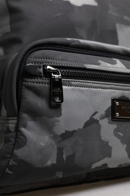 Dolce & Gabbana Graue Baumwolle Camouflage Logo Plaque Rucksack Tasche – Exklusive Designer-Handtasche