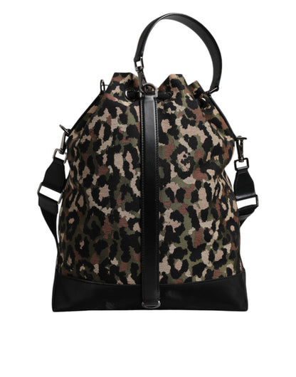 Dolce & Gabbana Multicolor Leopard Baumwoll Umhängetasche