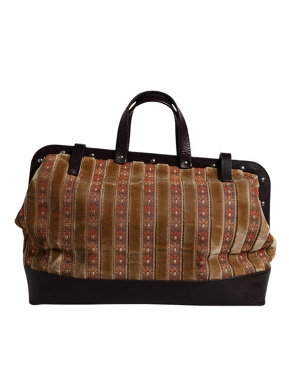 Dolce & Gabbana Beige Maroon Veloursleder Jacquard Reisetasche – Elegante Luxus-Handtasche