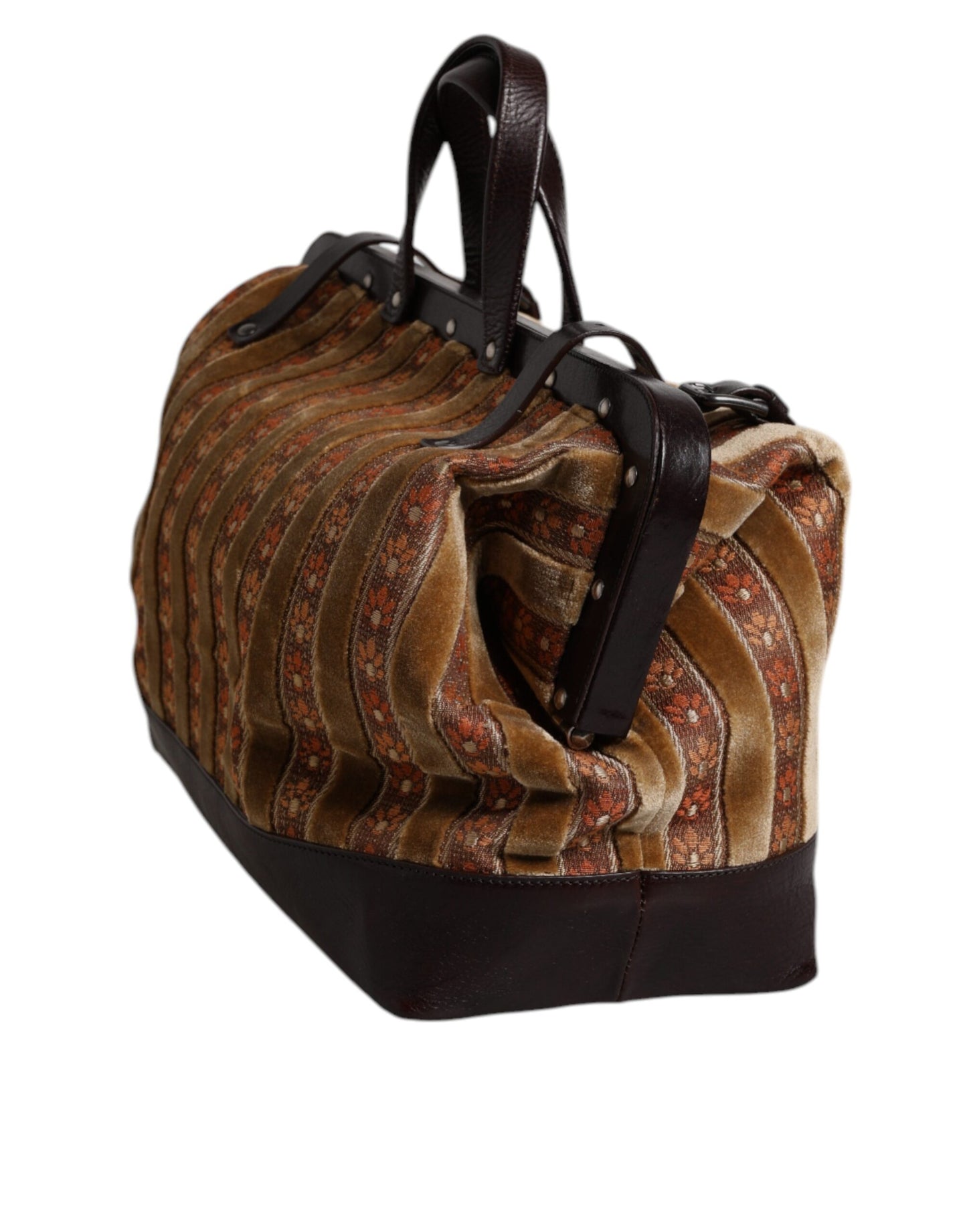 Dolce & Gabbana Beige Maroon Veloursleder Jacquard Reisetasche – Elegante Luxus-Handtasche