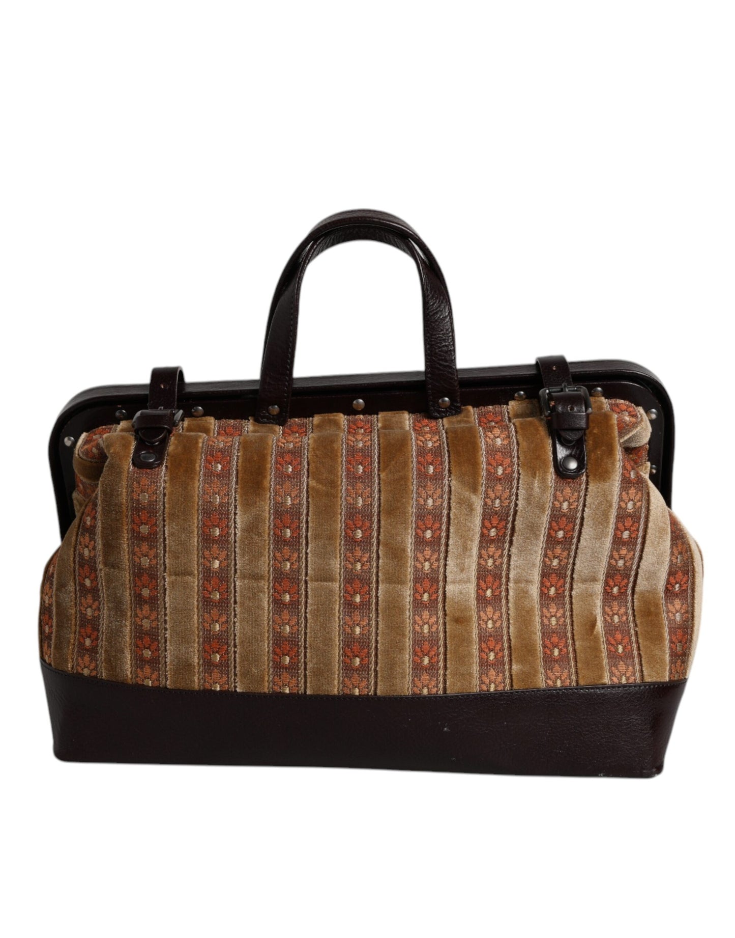 Dolce & Gabbana Beige Maroon Veloursleder Jacquard Reisetasche – Elegante Luxus-Handtasche