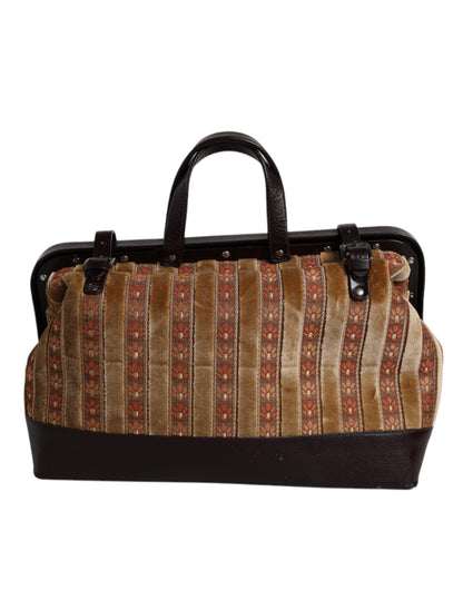 Dolce & Gabbana Beige Maroon Veloursleder Jacquard Reisetasche – Elegante Luxus-Handtasche