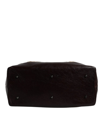 Dolce & Gabbana Beige Maroon Veloursleder Jacquard Reisetasche – Elegante Luxus-Handtasche