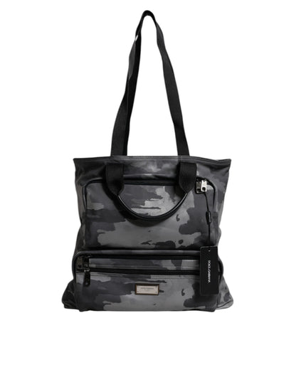 Dolce & Gabbana Schwarzer Camouflage Schulterriemen Tasche mit Logoplakette