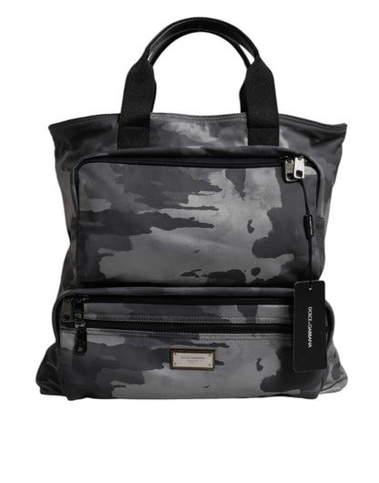 Dolce & Gabbana Schwarzer Camouflage Schulterriemen Tasche mit Logoplakette