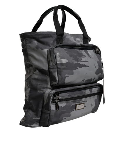 Dolce & Gabbana Schwarzer Camouflage Schulterriemen Tasche mit Logoplakette