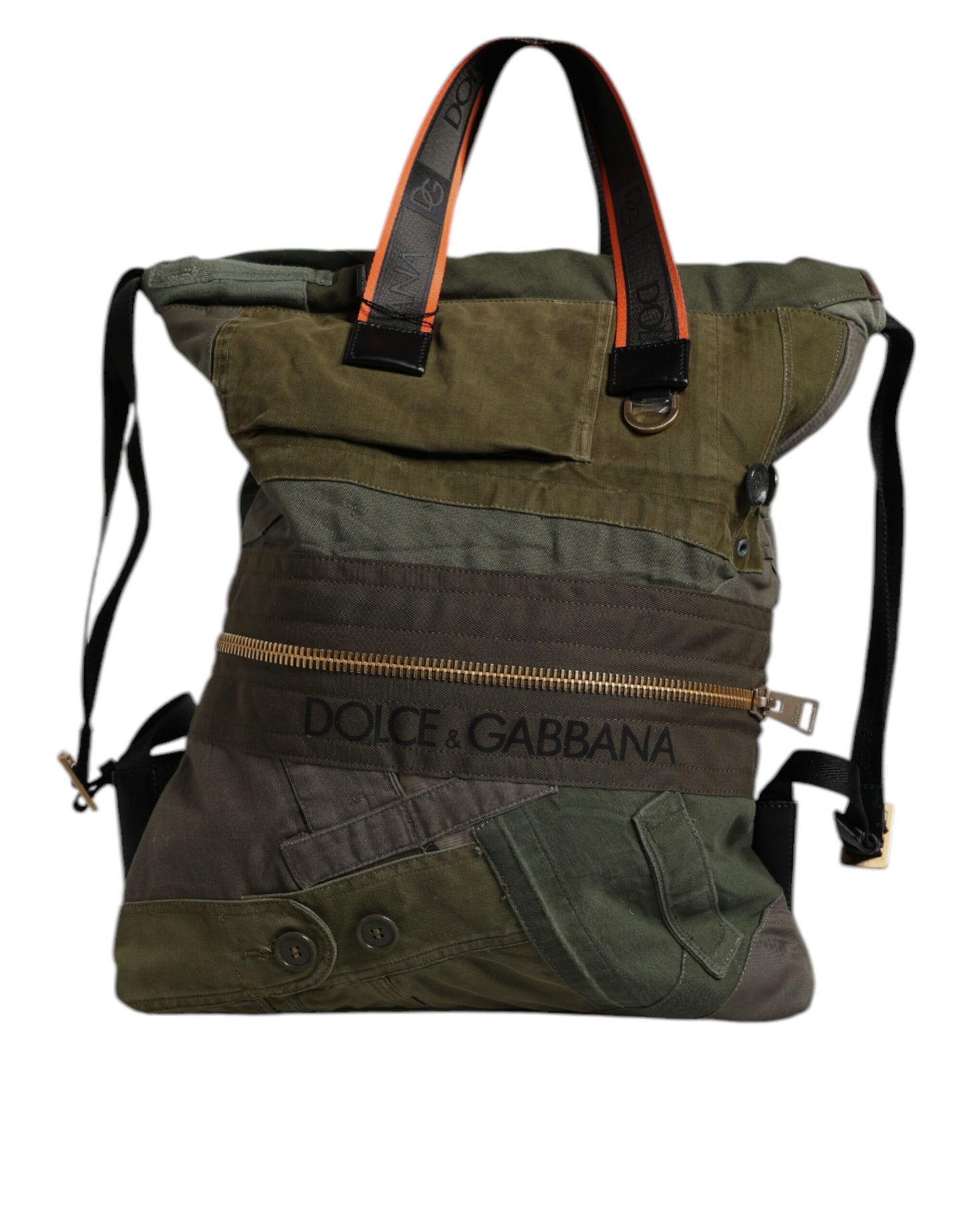 Dolce & Gabbana Militär Grün Patchwork Rucksack – Exklusive Designer Tasche