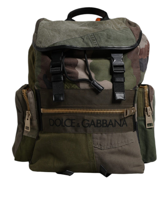 Dolce & Gabbana Militärgrüner Patchwork Schulrucksack – Eleganz trifft Funktionalität