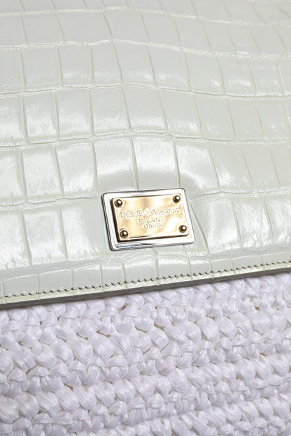Dolce & Gabbana Weiße Rafia Leder Umhängetasche mit Gold-Hardware - Luxus pur