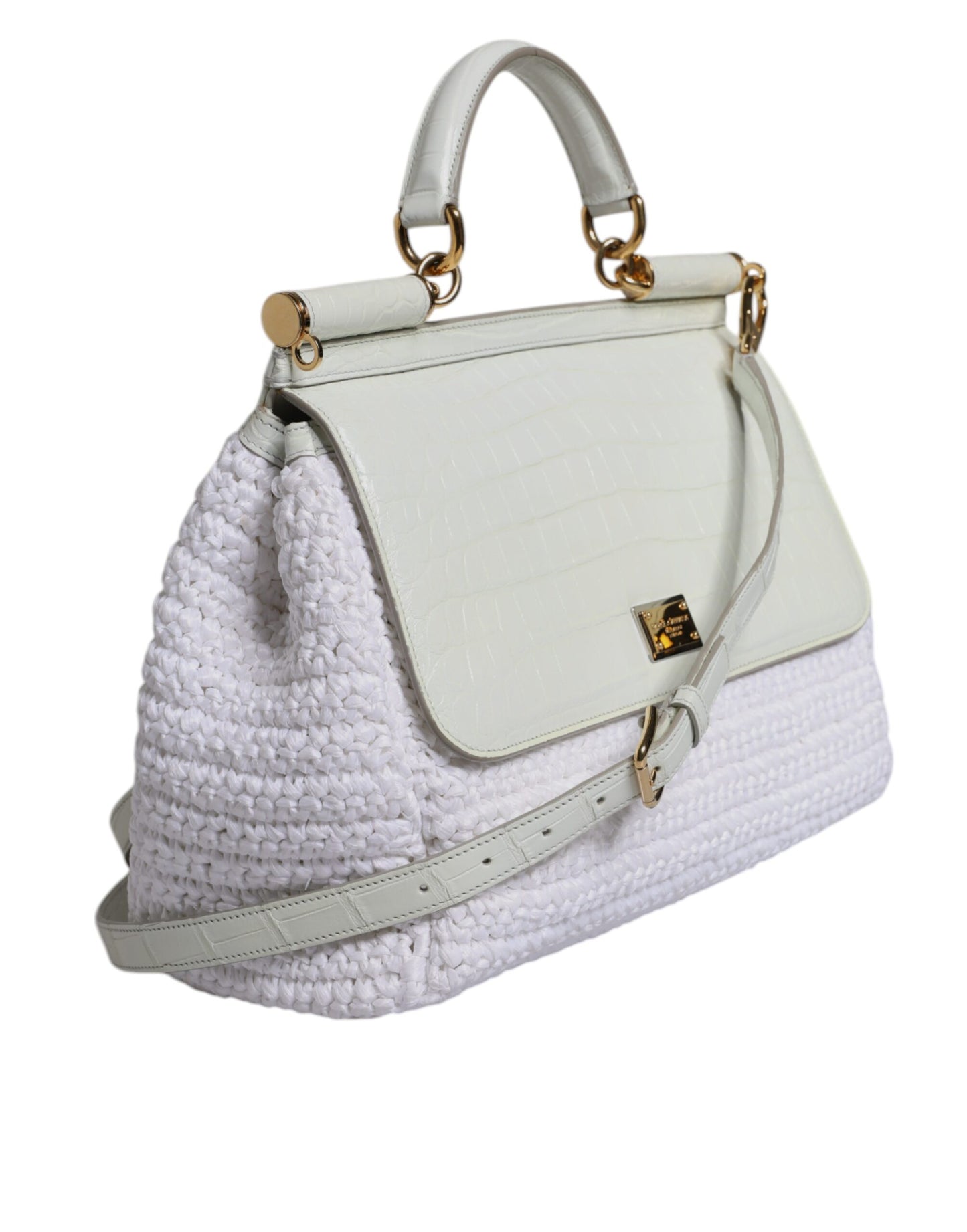 Dolce & Gabbana Weiße Rafia Leder Umhängetasche – Luxuriöse Designerhandtasche