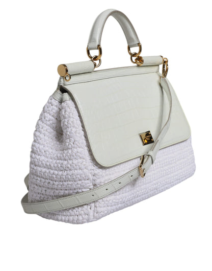 Dolce & Gabbana Weiße Rafia Leder Umhängetasche – Luxuriöse Designerhandtasche